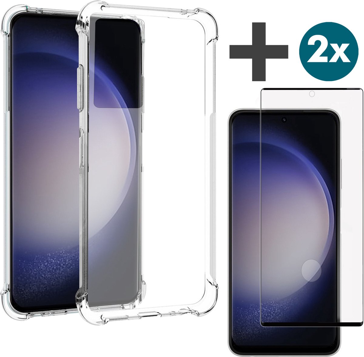 Arara Hoesje geschikt voor Samsung Galaxy S23 Ultra hoesje transparant siliconen backcover met verstevigde hoeken Inclusief 2 Stuks Screenprotector tempered glass