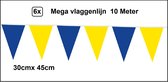 6x Mega vlaggenlijn blauw/geel 30cm x 45cm 10 meter - Reuze vlaggenlijn - vlaglijn mega thema feest verjaardag optocht festival