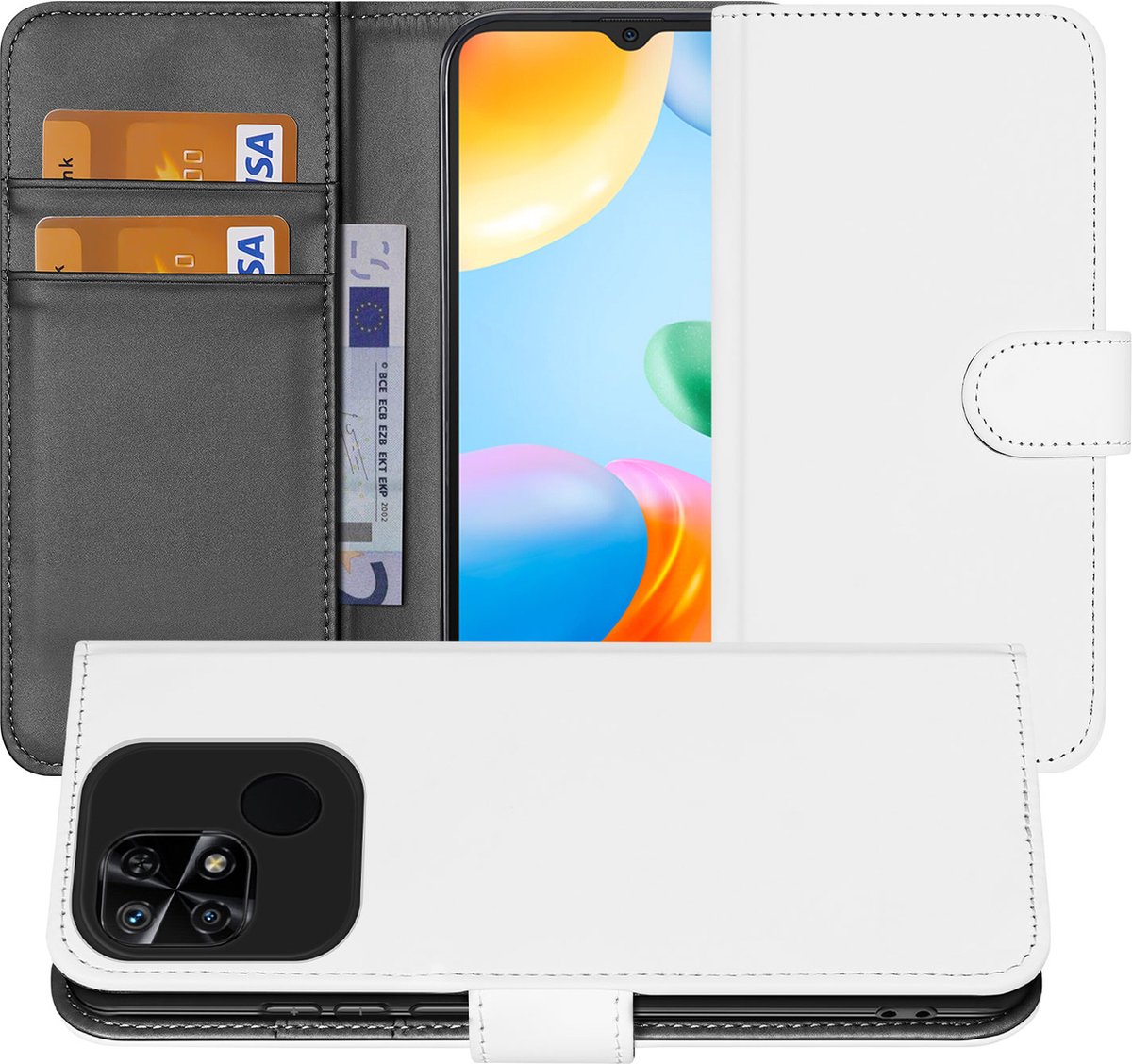 Book Case Telefoonhoesje voor de Xiaomi Redmi 10C Wit met Pasjeshouder