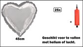 25x Ballon aluminium coeur argent (45 cm) avec pompe à ballon - coeurs ballon fête festival amour mariage mariage mariée argent