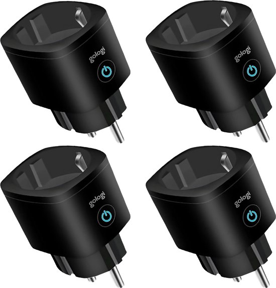 Gologi Slimme stekker - Smart plug - Tijdschakelaar & Energiemeter - WIFI - Google Home & Amazon Alexa - 4 Stuks - Zwart