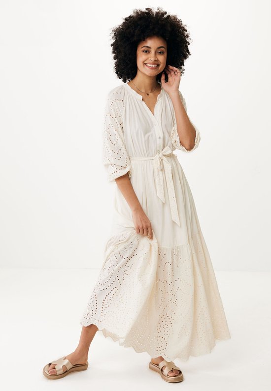 Maxi Jurk With Broidery Dames - Off White - Maat XXL