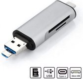 DrPhone ChromeX1 OTG Aluminium USB-C HUB Adapter Kaartlezer Cardreader Type C Hub / USB 3.0 /Micro USB /OTG Micro SD / SD