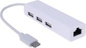 DrPhone - USB 3.1 Type C naar 3 Poort USB 2.0 Hub met Ethernet Netwerk LAN Adapter Aansluiting