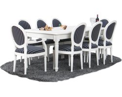 Mozart - Eethoek - Tafel met 8 Rococo stoelen - Barok stijl - Cremewit