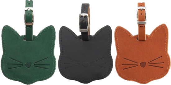 Oliva's - Kofferlabel set van 3 stuks - Bagagelabels voor koffer - Leer - Kat / Poes