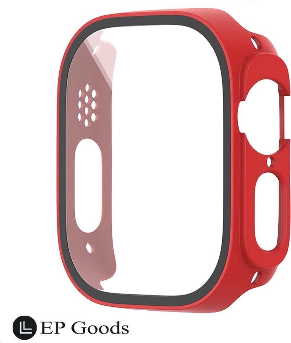 EP Goods - Full Cover/Hoesje - Screen Protector - Geschikt voor AppleWatch Ultra en Ultra 2 - 49mm - Hardcase - Protection - Rood