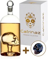 Catrinaz® Whiskey karaf - Tequila karaf - Luxe Skull karaf - Uniek design - 1L - Mondgeblazen/Handbewerkt - Gift box met Skull in tijgeroog - Vaderdag tip