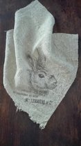 Shabby linnen doek | Opdruk konijn | 45x45 cm | Landelijke woonaccessoire | Sierdoek | Cadeau artikel | Gastendoekje