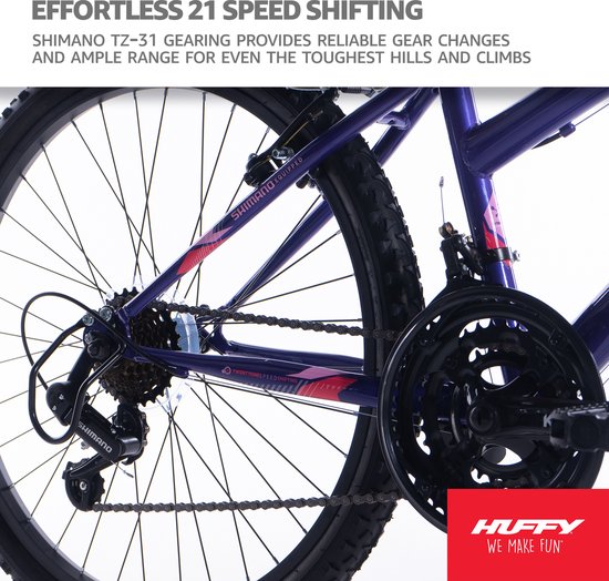 Huffy Stone Mountain 24 Inch Meisjes mountainbike Paars Hardtail Voorvering 21 versnellingen Voor kinderen 12+ jaar