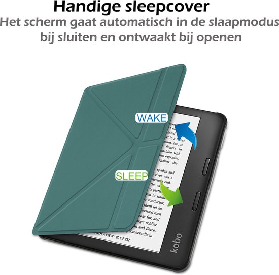 Hoesje Geschikt voor Kobo Libra 2 Hoes Book Case Trifold - Hoes Geschikt voor Kobo Libra 2 Hoesje Book Cover - Donkergroen van Alledaags. — afbeelding 4