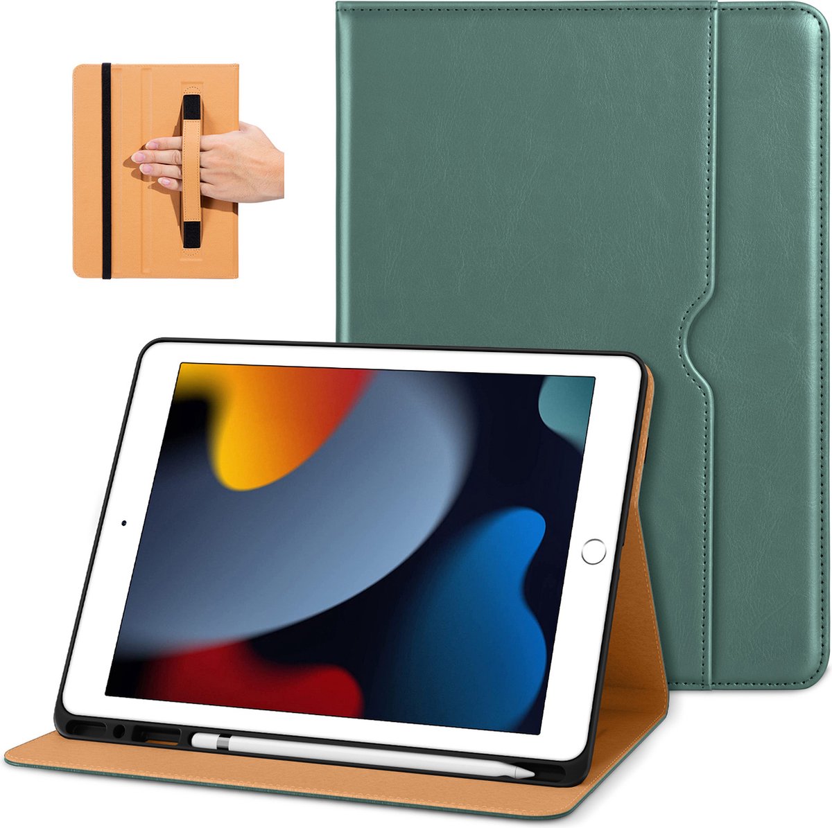 Dasaja leren hoes groen met pen houder geschikt voor iPad 10.2 (2019 / 2020 / 2021)