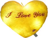 Le Cava Lichtgevende Knuffelkussen Hartvorm Geel 35 cm - Kussen met LED Licht - Cadeau Geschenk Decoratie Knuffelkussen Geel