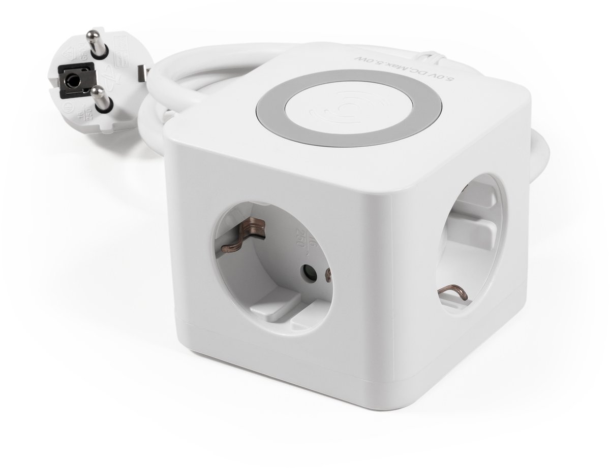 McPower Cube Stekkerdoos met 2 USB A en 1 USB C - Verdeelstekker met 3 stopcontacten - Verdeeldoos Qi-oplader - Verlengsnoer met 1.4 meter kabel - Wit