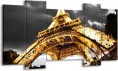 GroepArt - Schilderij - Eiffeltoren - Geel, Zwart, Grijs - 120x65 5Luik - Foto Op Canvas - GroepArt 6000+ Schilderijen 0p Canvas Art Collectie - Wanddecoratie