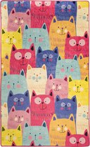 Asir-tapijt (140 x 190). Katten - Kleurrijk