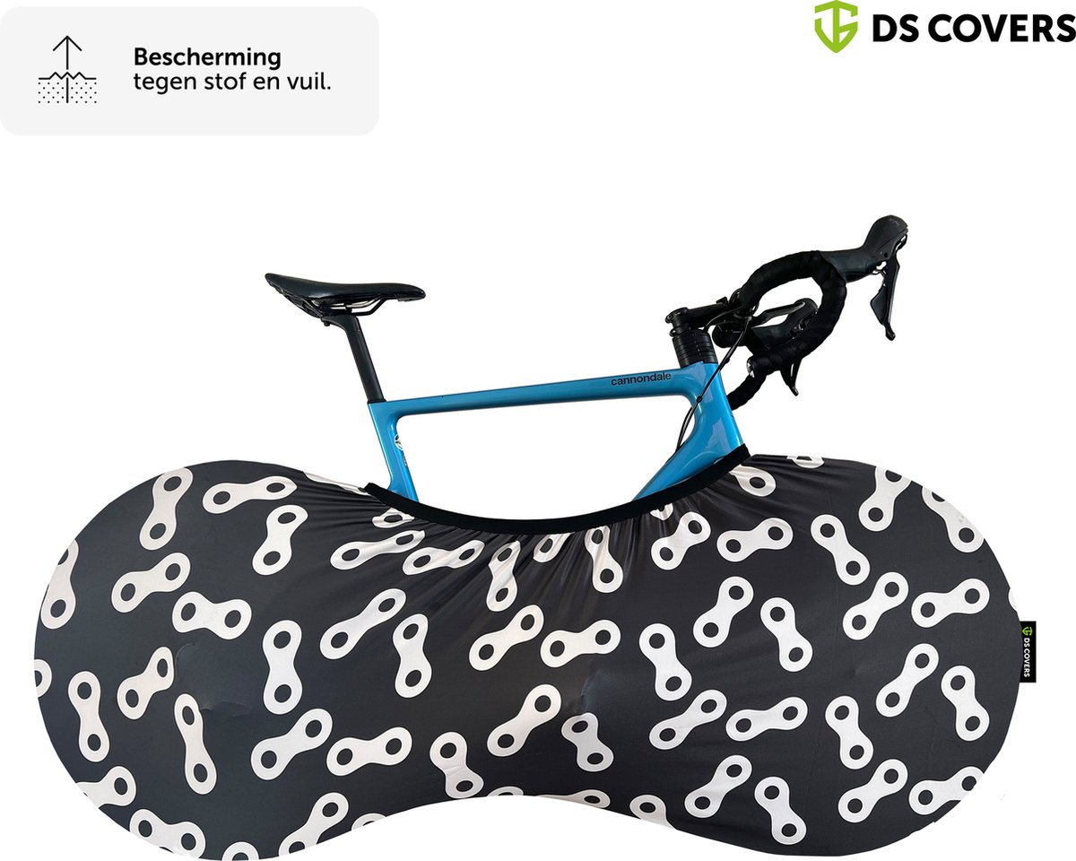 WHEEL fietssok van DS COVERS – Indoor – Stofvrij – Ademend – Stretch fit – Universeel MTB of Racefiets – kleur Chains