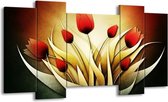 GroepArt - Schilderij - Tulp - Geel, Wit, Rood - 120x65 5Luik - Foto Op Canvas - GroepArt 6000+ Schilderijen 0p Canvas Art Collectie - Wanddecoratie