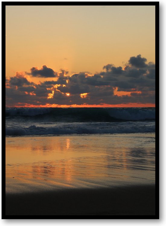 Zee met ondergaande zon - Fotoposter 50x70 met Lijst