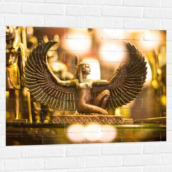 Muursticker - Gouden Egyptisch Isis Beeldje - 100x75 cm Foto op Muursticker