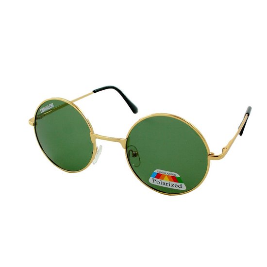 LOUD AND CLEAR® - Lunettes de soleil rondes - Homme Femme - Or - Vert - Polarisées - Lunettes de soleil Festival