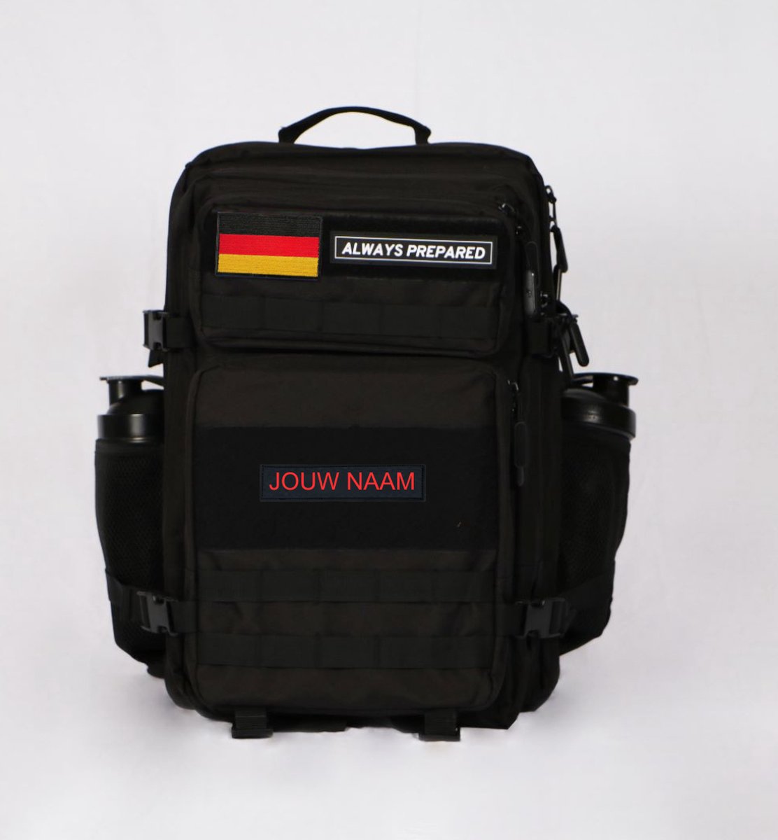 Backpack inclusief eigen naam patch | Waterdicht | Rugzak | Rugtas | Dagrugzak | Wandelen | Hike rugzak | Schooltas | 45 Liter | Zwart