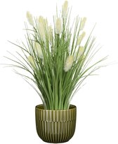 Kunstplant rietgras/pluimgras - in pot groen - keramiek - H40 cm