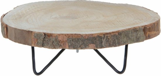 Foto: Kaarsenplateau hout met metalen poten h14 x d40 cm kaarsenbord