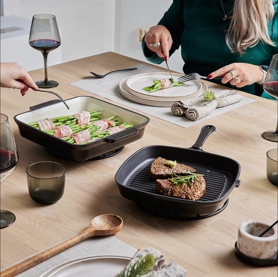 Sartén esmaltada de hierro fundido, sartén de hierro fundido, parrilla, utensili