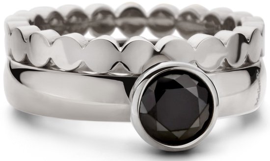 Jonline Belle Ring en argent avec pierre Onyx noir comprenant un anneau d'empilage de 15,75 mm. (taille 49)