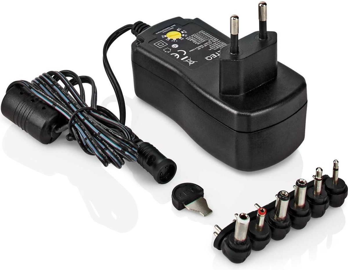 Universele AC-voedingsadapter - T/m 12 Volt - 93 x 46 x 73 mm - Zwart - Allteq