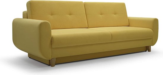 3-zitsbank van Velvet voor woonkamer, slaapbank, sofa met slaapfunctie en opbergruimte, moderne bank, 3-zits - 232x91x89 cm, 200x142cm - SAPHIR (Geel)