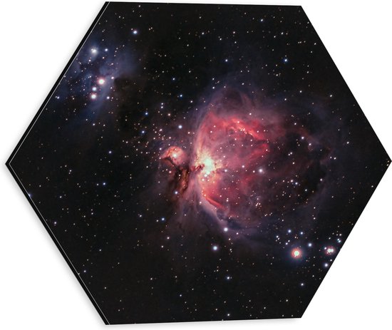 Dibond Hexagon - Vlekken in het Heelal Omringd door Sterren - 30x26.1 cm Foto op Hexagon (Met Ophangsysteem)