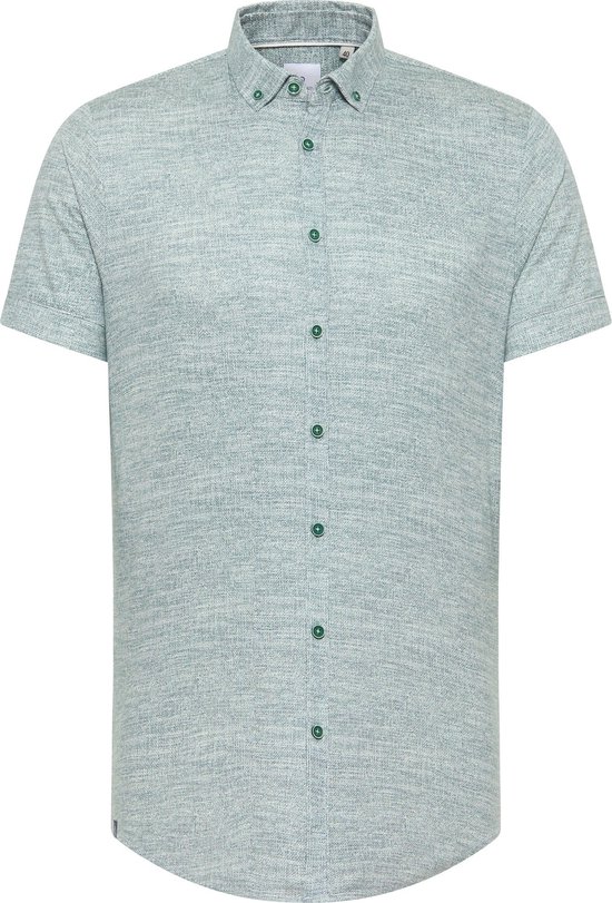 Blue Industry - Short Sleeve Overhemd Print Groen - Heren - Maat 43 - Slim-fit