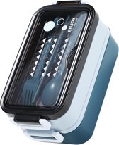 Bento Box met Soepkom, RVS Tray en Bestek Blauw - Lunchbox - Bento Box - Lunchbox volwassenen - Lunchboxen - Lunchbox Kinderen - Lunchbox Met Vakjes - Luchtdicht en Lekvrij- BPA vrij - Incl. Receptenboekje Bij De Factuur