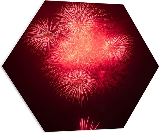 PVC Schuimplaat Hexagon - Zee van Rode Vuurwerkpijlen - 70x60.9 cm Foto op Hexagon (Met Ophangsysteem)