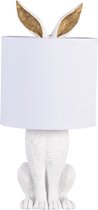 HAES DECO - Tafellamp - City Jungle - Konijn in de Lamp, formaat Ø 20x43 cm - Wit met Witte Lampenkap - Bureaulamp, Sfeerlamp, Nachtlampje