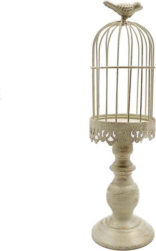Decoratieve vogelkooi kaarshouder, vintage kaars stok houders, bruiloft kaars centerpieces voor tafels, metalen kandelaar houder home decor (wit-medium)