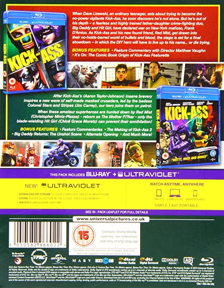 Kick-Ass and Kick-Ass 2  Blu-ray + ultraviolet  (Blu-ray), Aaron Taylor-Johnson Dvds bol