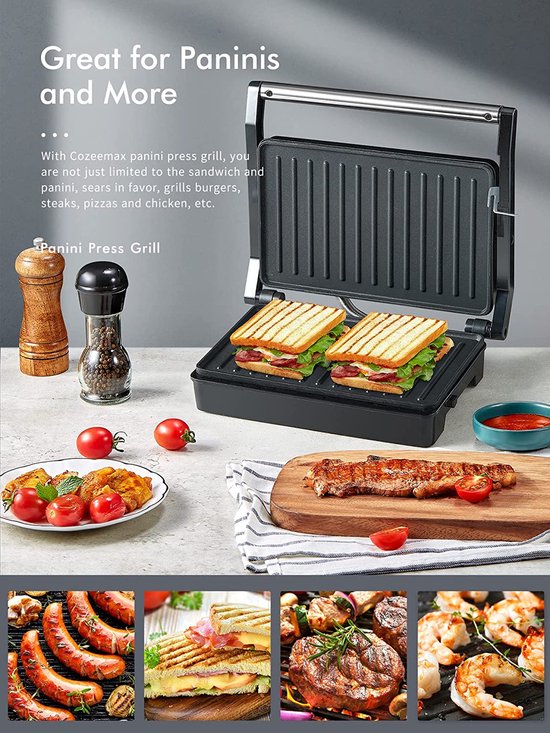 Royalty Line® PM1000 Tosti Apparaat - Kleine Contactgrill - Panini Grill - 1000W - Toaster Grill - 23 x 15 cm - Tosti Ijzer - Grill Apparaat - Tosti Ijzers Met Zwevende Plaat - Zwart - Royalty line