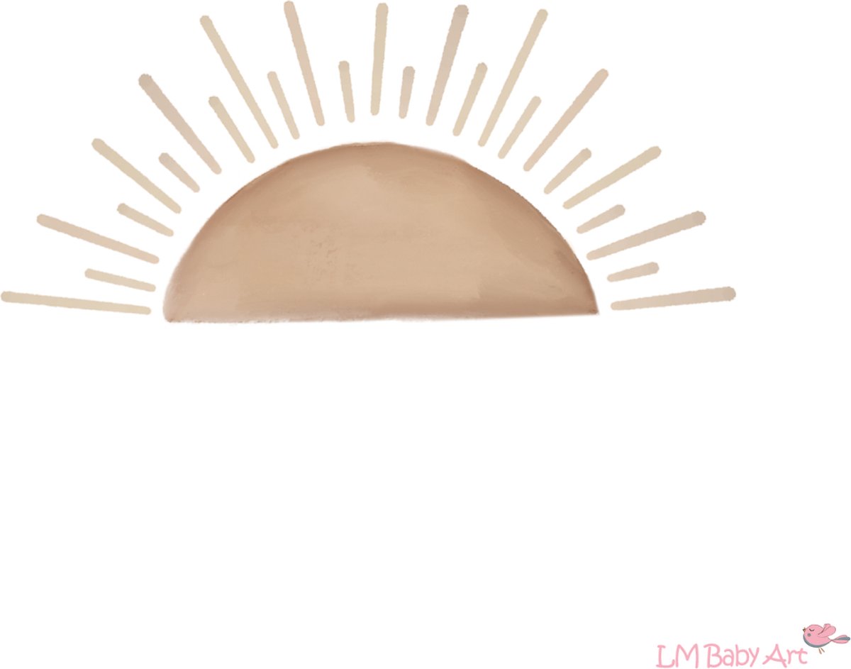 Muursticker opkomende zon | Sunny Bloom collectie | LM Baby Art | Grote zon muursticker babykamer | Waterverf stijl muursticker | Kinderkamer wanddecoratie