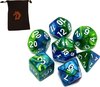 Afbeelding van het spelletje D&D dice set - DnD dobbelstenen set Groen blauw - Dungeons and Dragons dobbelstenen Inclusief velvet bewaarzakje - Polydice