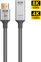 NÖRDIC DPHM-205 - Actieve adapter - Displayport1.4 male naar HDMI 8K60Hz female - 50cm - Grijs