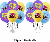 I Love The 80's - Ballonnen - Knoopballonnen - 12 stuks - Jaren 80 - Eighties - Party - Retro - Opdruk - 80's Party - Camera - Ghettoblaster - 3 Kleuren - Themafeest - Versiering - Decoratie - Verjaardag - Birthday - Back to the 80's - Foute Party