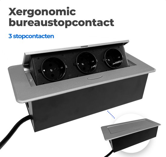 Xergonomic bureaustopcontact – bureaustekkerdoos met 3 stopcontacten –  Inklapbare... | bol.com