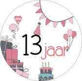 25x Sluitsticker 13 Jaar - Roze - 40 mm - Meiden Sticker - Sluitzegel - Sticker Verjaardag meisjes - Ballonnen - Cadeau's Kado's - Glossy - Sluitzegel - Wensetiket - Uitdelen - Jarig - Trakteren - Hoera