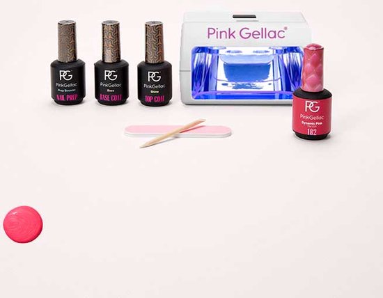 Pink Gellac Gellak Starterspakket Dynamic Pink - Met 1 roze kleur en LED lamp - Manicure Set voor Gel Nagellak en Gelnagels - Pink Gellac