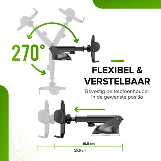 iSetchi Support Téléphone Voiture 3-en-1 - Ventouse Extra Robuste & 2 Pinces Grille d'Air - Support Voiture - Convient également aux Grilles Rondes - Universel - Pour iPhone, Samsung & Android