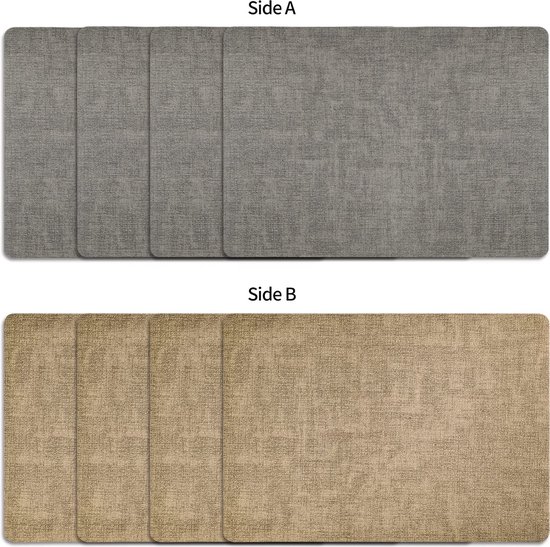 Placemats en Onderzetters Set van 6, Hittebestendige Tafelmatten van PU-leer Dubbelzijdige Waterdichte Wasbare en Antislip Placemats voor de Keukentafel (Grijs Donkergrijs