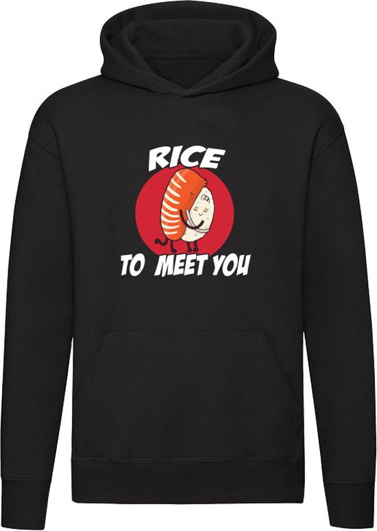 Rice to meet you Hoodie - eten - sushi - rijst - japan - aziatisch - schattig - cute - grappig - unisex - trui - sweater - capuchon
